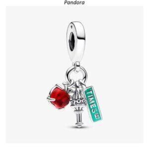 Pandora NYC Apple, Torch and Street Sign Triple Dangle Charm